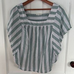 beachlunchlounge Green and White Striped Blouse